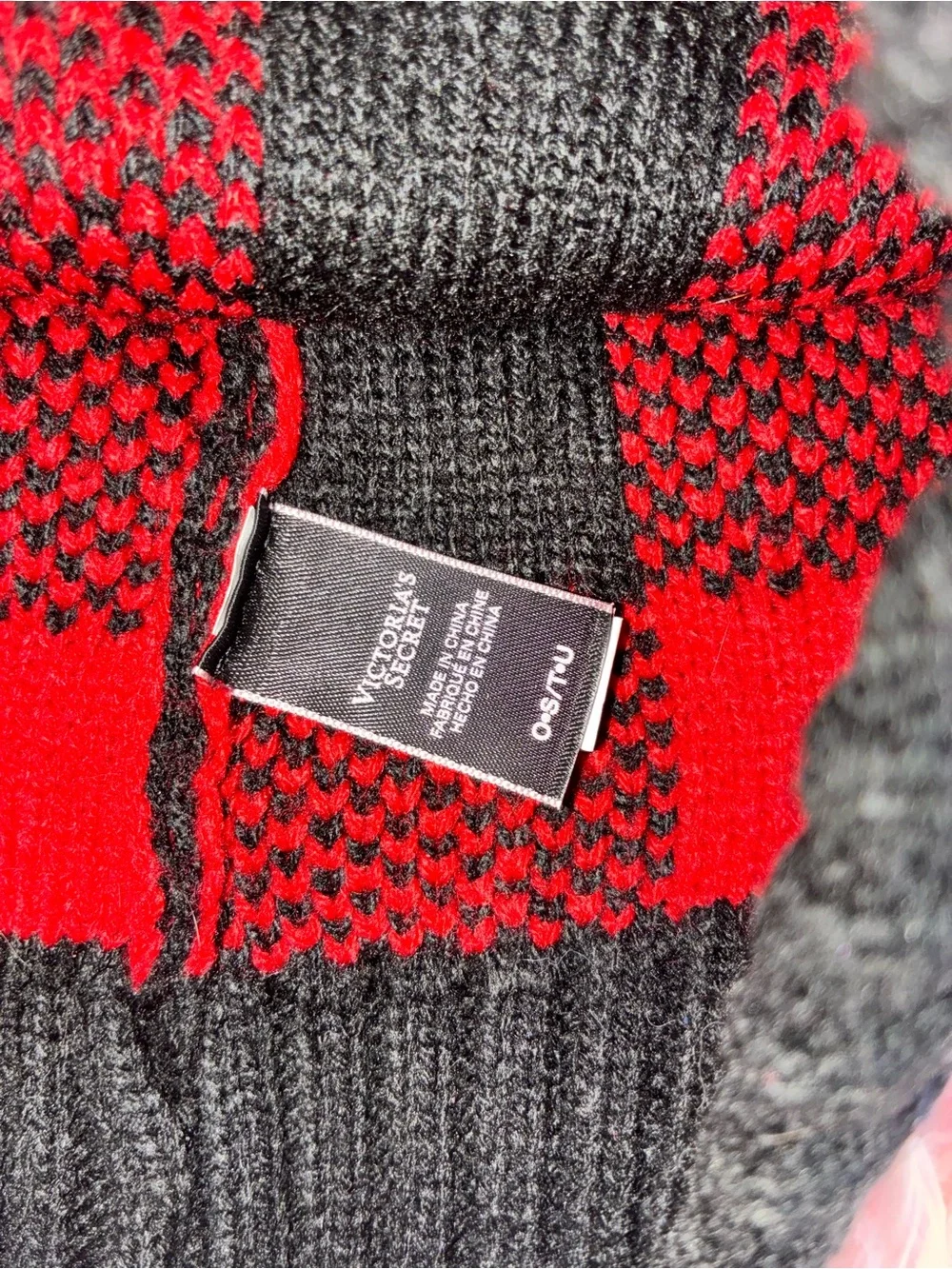 Victoria's Secret Black & Red Pom-Pom Kids Beanie